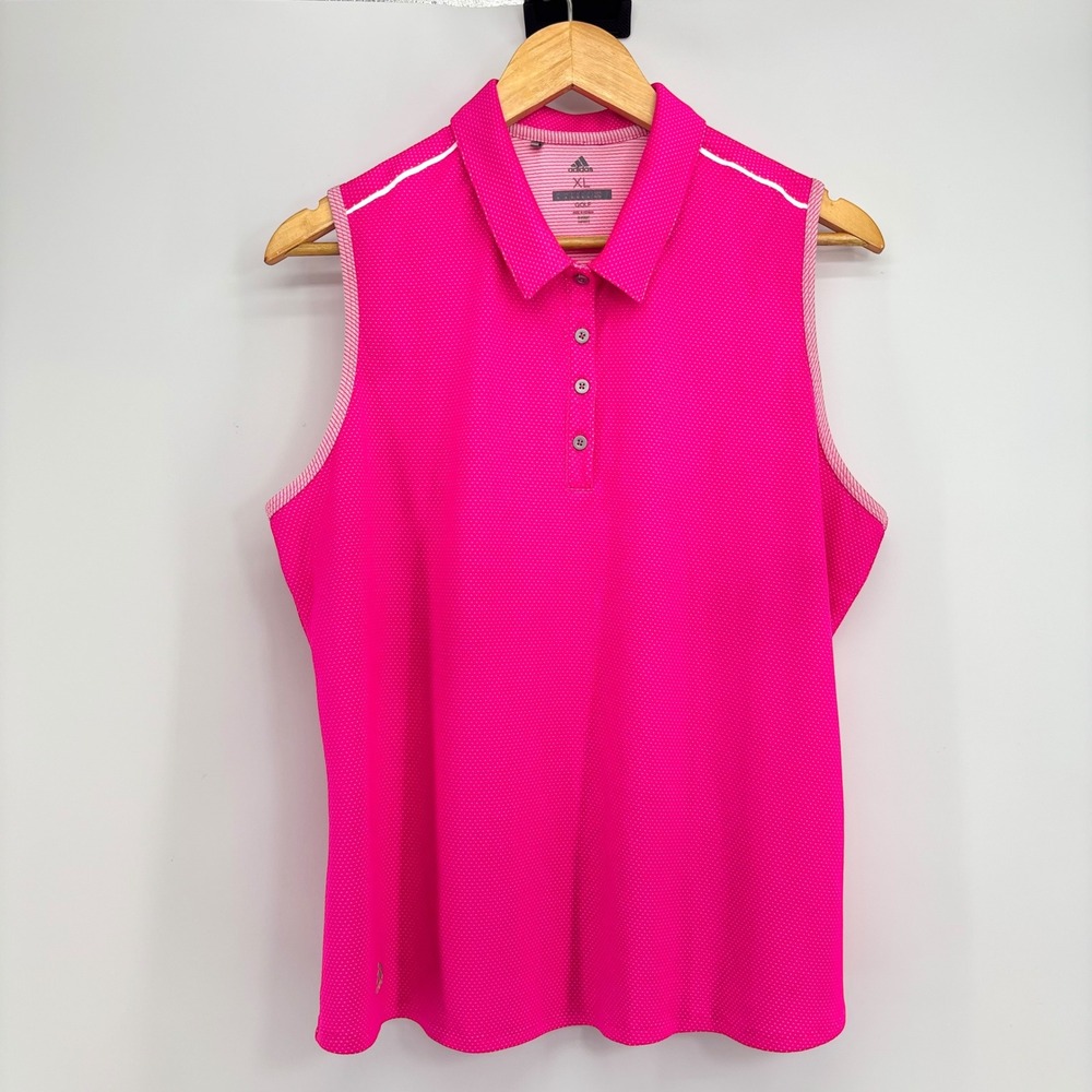Adidas Golf Women Polo XL Collared Performance Sleeveless Pink Dot Athletic Top - Picture 1 of 9